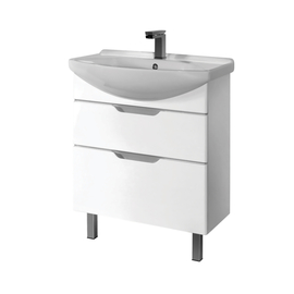 Тумба Dreja LAGUNA PLUS, 75 см, 2 ящика, с опорами, белый глянец и раковина Лагуна 75 см, 99.0106 + 028230 - фото, отзывы, цена